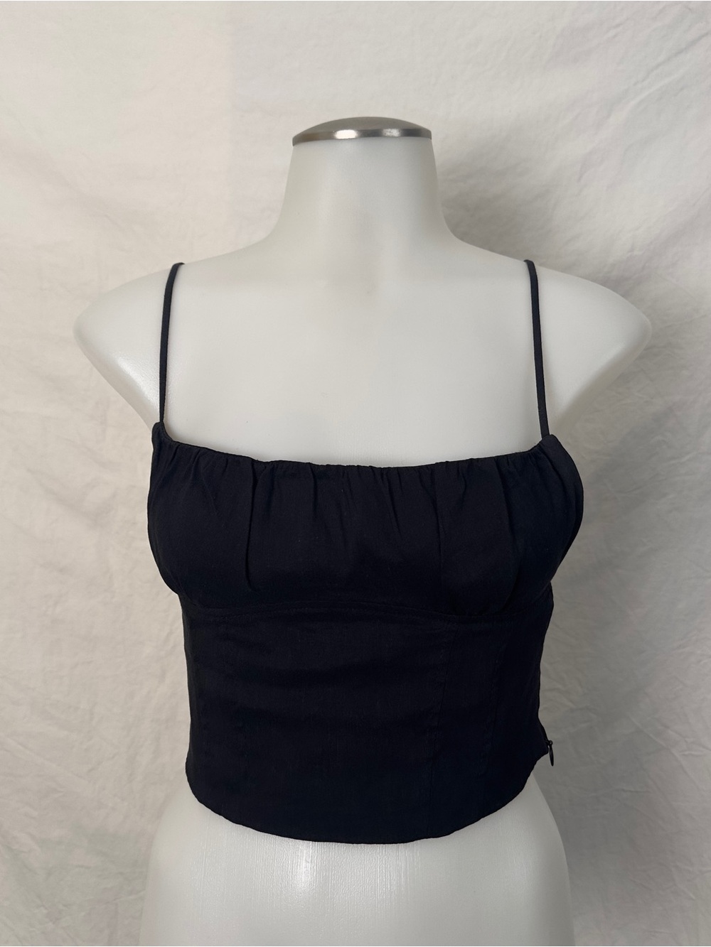 Zara Black Ruched Bust Spaghetti Strap Crop Top